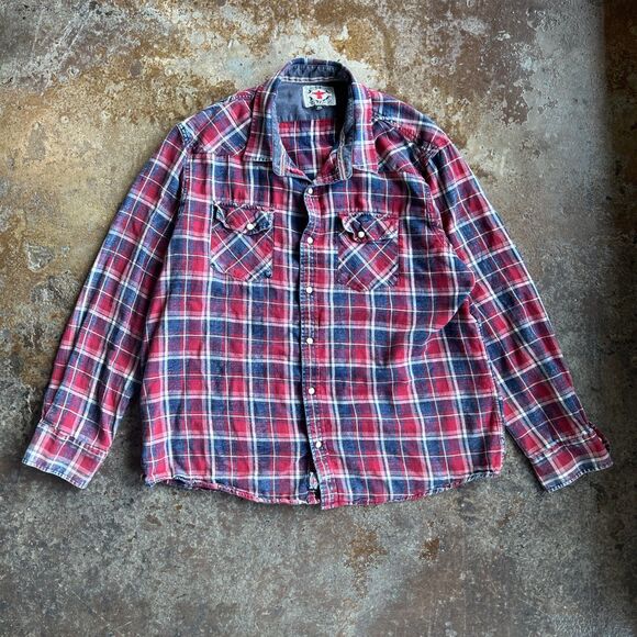 Flag and Anthem Desert Son Shirt XXL Pearl Snap Red Plaid Western Cowboy Longslv - Picture 1 of 6